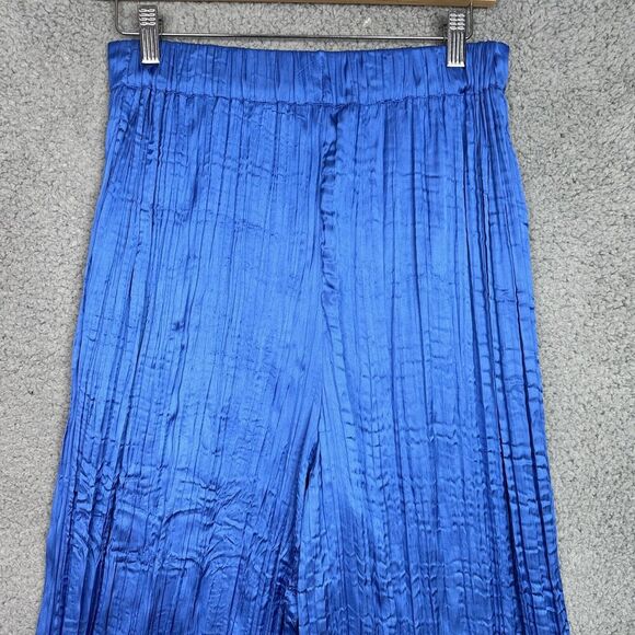 HOUSE OF HARLOW 1960 Satin Pants Wide Leg‎ Blue  Size Medium Elastic Waist NWOT - Picture 6 of 10